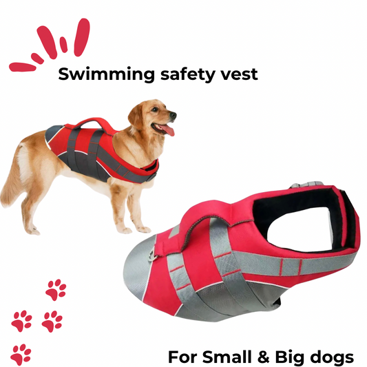 Pet Swimming Vest with Handle -Red-